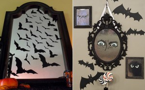 Decoración Halloween,-espejos con murciélagos y ojos